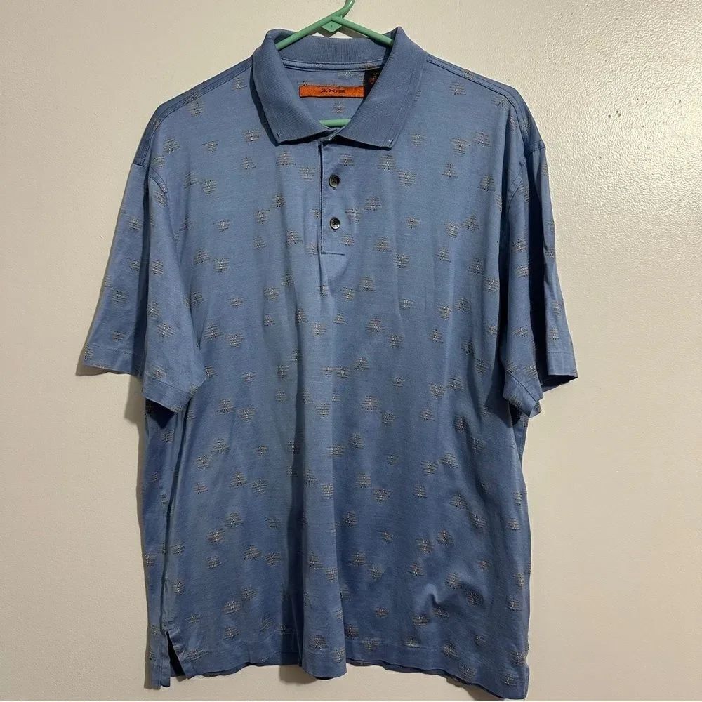 Axis blue golf shirt with geometric designs size L